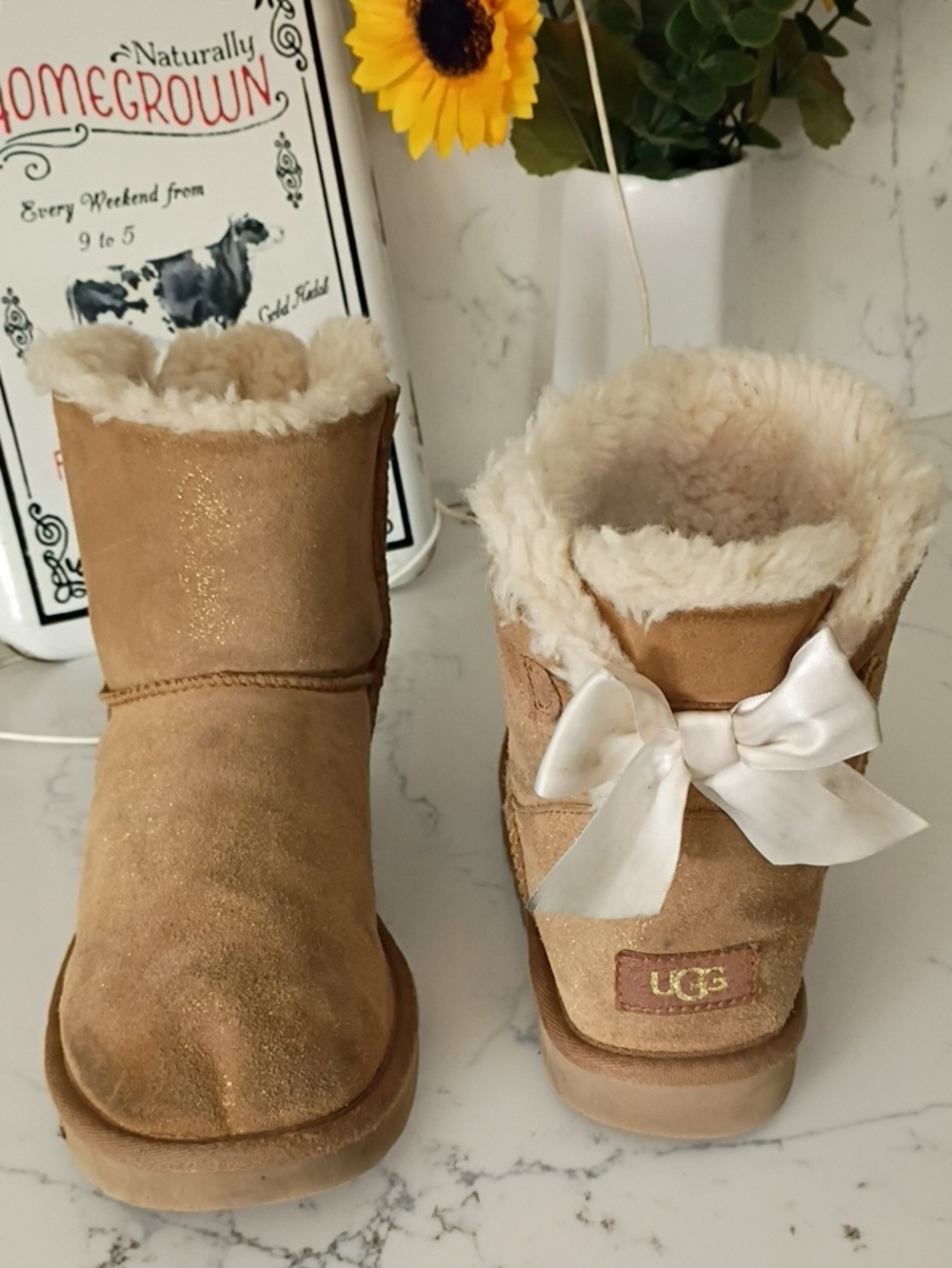 Ugg Tan Winter Boots For Women With Bows